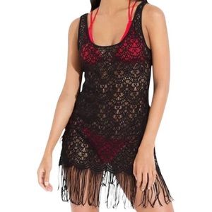 L'Agent By Agent Provocateur Karrie Black Lace Fringe Swim Cover Up NEW